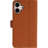 iPhone 17 Case Hülle - Leather Prestige aus echtem Leder mit Kartenfächern Magnetverschluss und integrierter Standfunktion - Braun