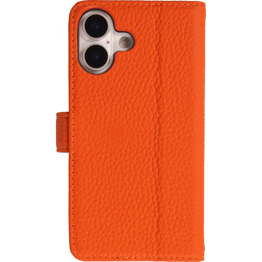 iPhone 17 Case Hülle - Leather Prestige aus echtem Leder mit Kartenfächern Magnetverschluss und integrierter Standfunktion - Orange