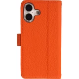 iPhone 17 Case Hülle - Leather Prestige aus echtem Leder mit Kartenfächern Magnetverschluss und integrierter Standfunktion - Orange