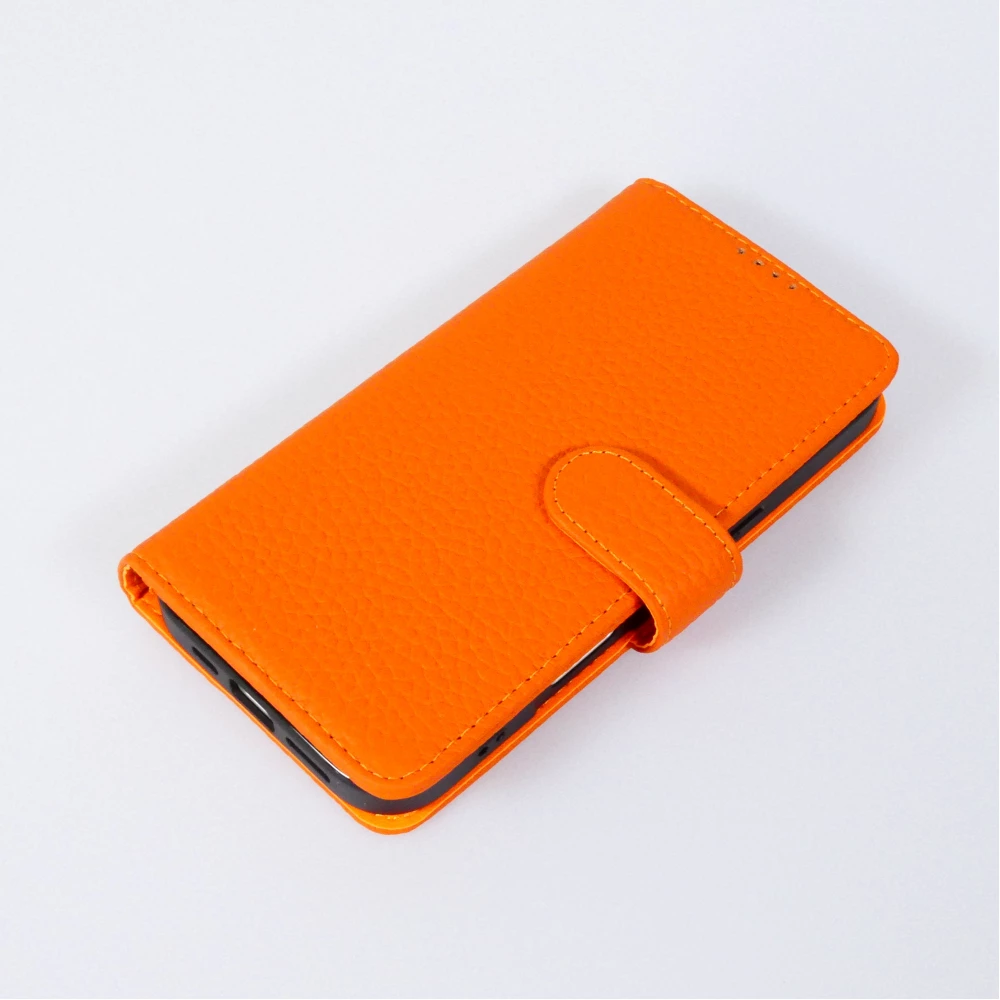 iPhone 17 Case Hülle - Leather Prestige aus echtem Leder mit Kartenfächern Magnetverschluss und integrierter Standfunktion - Orange