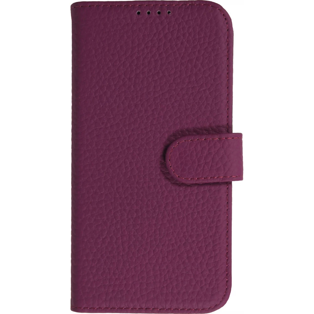 iPhone 17 Case Hülle - Leather Prestige aus echtem Leder mit Kartenfächern Magnetverschluss und integrierter Standfunktion - Violett