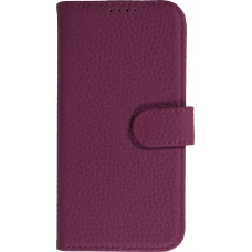 iPhone 17 Case Hülle - Leather Prestige aus echtem Leder mit Kartenfächern Magnetverschluss und integrierter Standfunktion - Violett