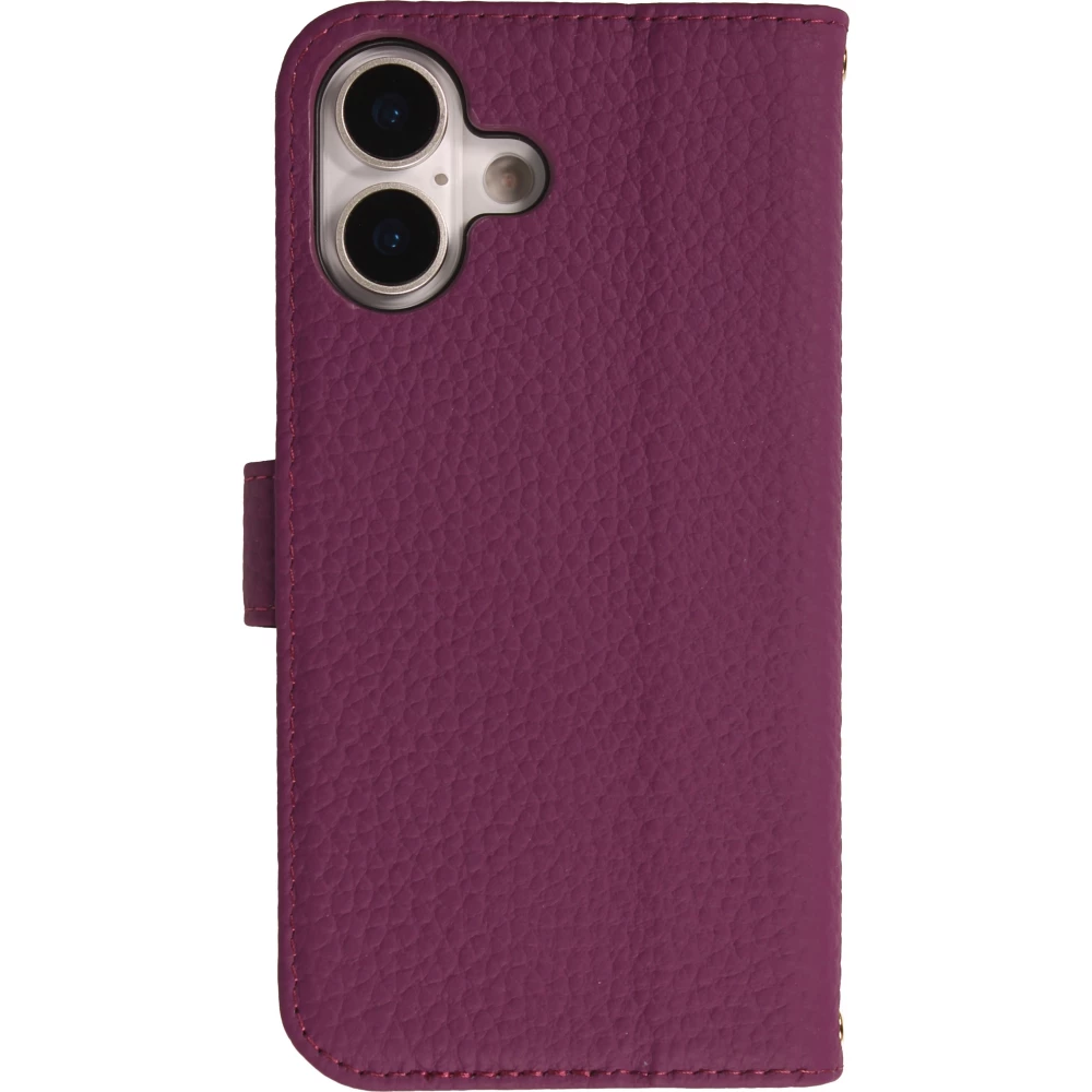 iPhone 17 Case Hülle - Leather Prestige aus echtem Leder mit Kartenfächern Magnetverschluss und integrierter Standfunktion - Violett