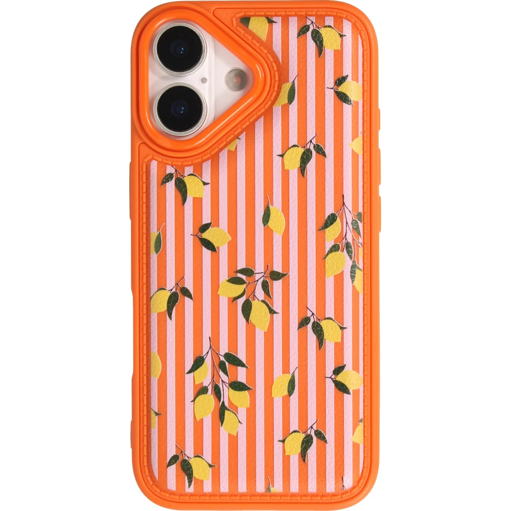 Coque iPhone 17 - Lemons &agrave; rayures roses et orange silicone renforc&eacute; et protection totale rembourr&eacute;e - Orange