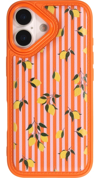 Coque iPhone 17 - Lemons &agrave; rayures roses et orange silicone renforc&eacute; et protection totale rembourr&eacute;e - Orange