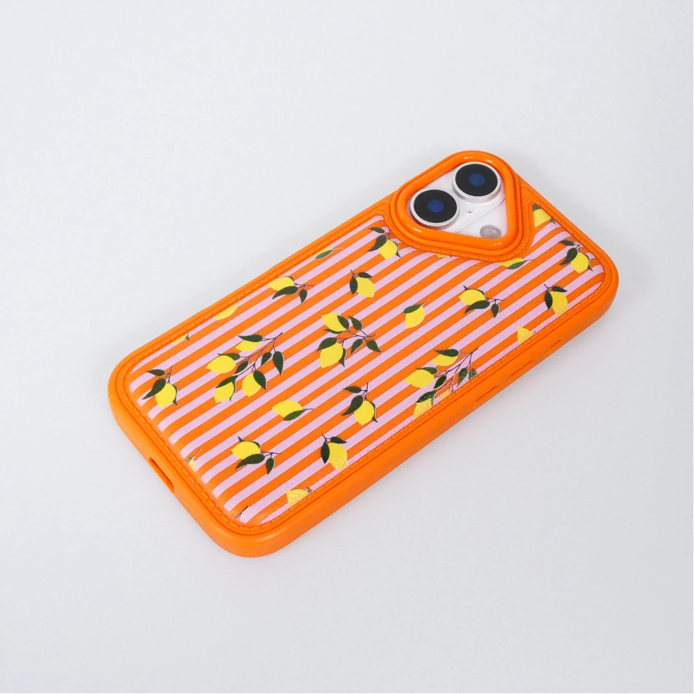 Coque iPhone 17 - Lemons &agrave; rayures roses et orange silicone renforc&eacute; et protection totale rembourr&eacute;e - Orange