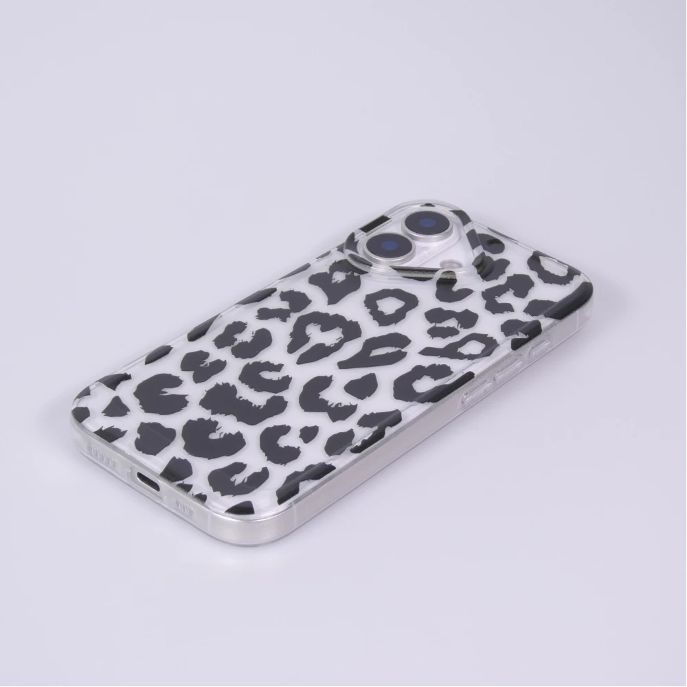 Coque iPhone 17 - Léopard blanc/noir silicone souple antichoc transparent - Noir