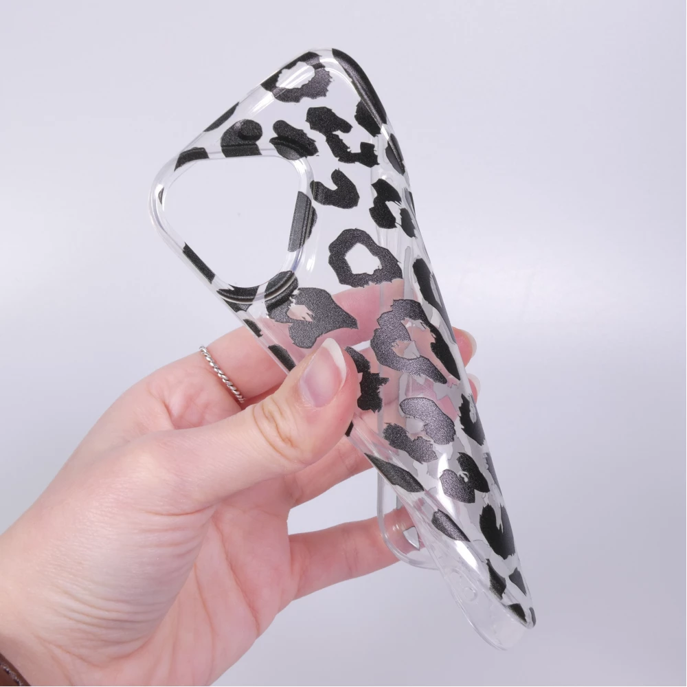 Coque iPhone 17 - Léopard blanc/noir silicone souple antichoc transparent - Noir