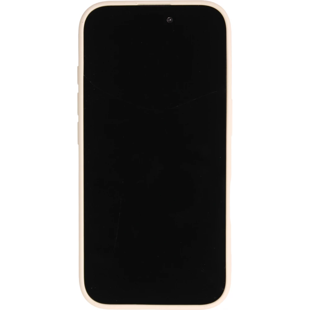 Coque iPhone 16 - Lucky stars en silicone effet cuir texturé avec étoiles vertes en relief - Vanille