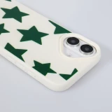 Coque iPhone 16 - Lucky stars en silicone effet cuir texturé avec étoiles vertes en relief - Vanille