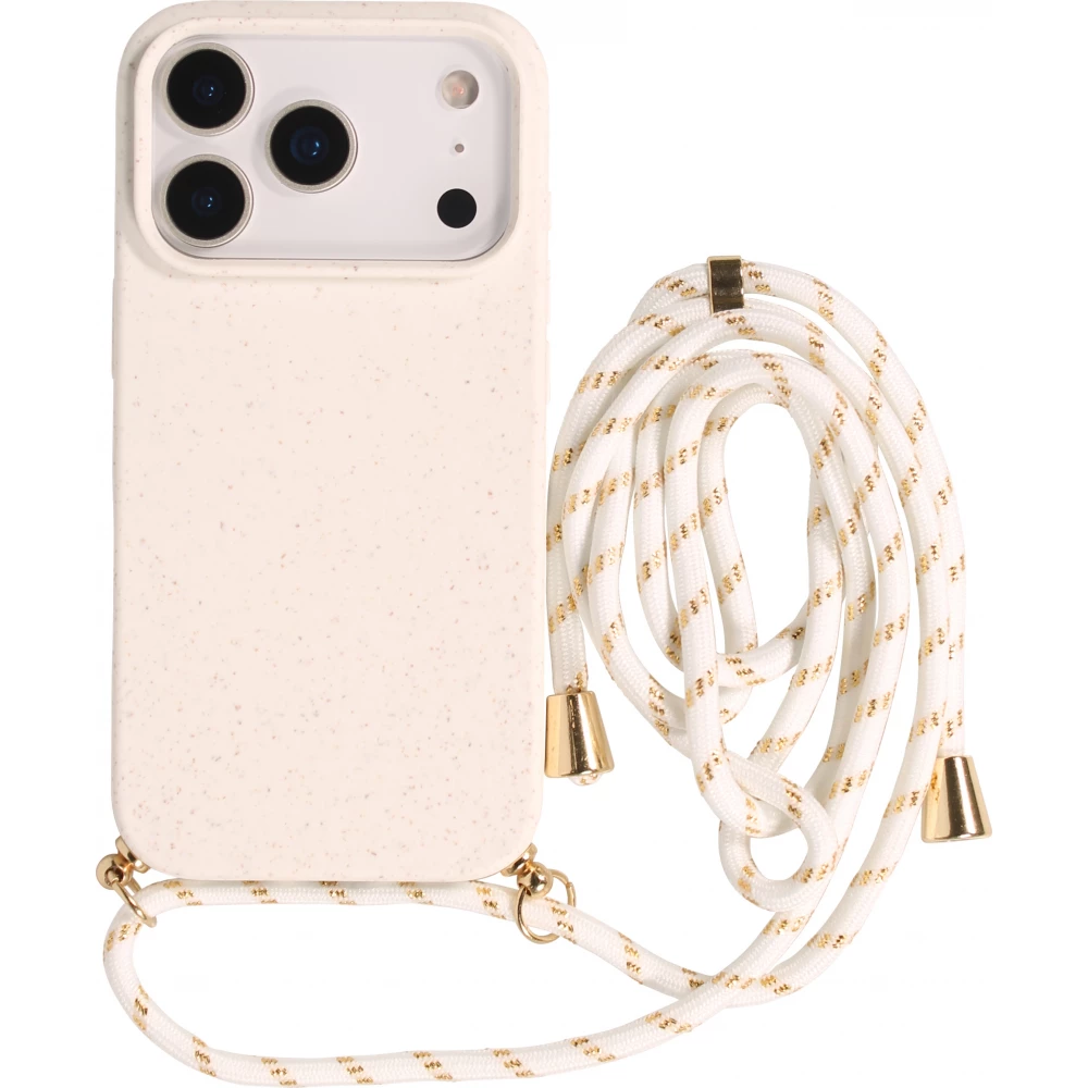 Coque iPhone 17 Pro Max - Bio Eco-Friendly nature avec cordon collier - Blanc