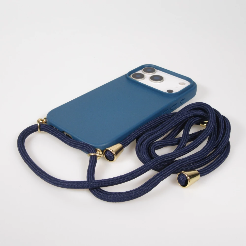 iPhone 17 Pro Case Hülle - Bio Eco-Friendly Vegan mit Handykette Necklace blau
