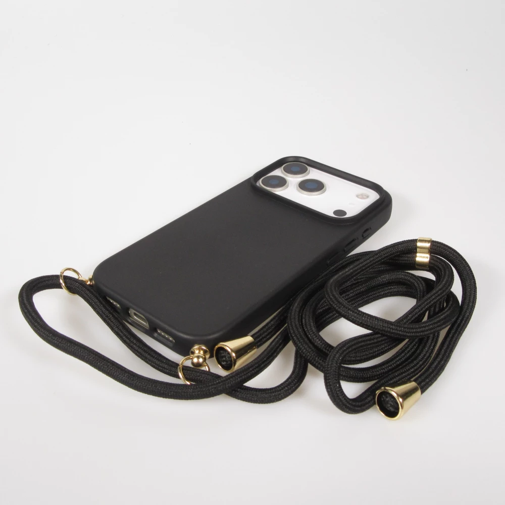 Coque iPhone 17 Pro Max - Bio Eco-Friendly nature avec cordon collier - Noir