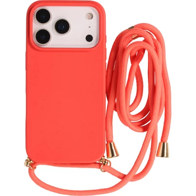 iPhone 17 Pro Max Case Hülle - Bio Eco-Friendly Vegan mit Handykette Necklace - Rot