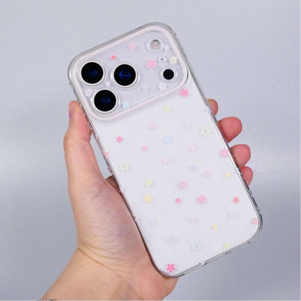 iPhone 17 Pro Max Case Hülle - Cute Stars aus Flexiblem Silikon Süsses Kawaii-Design mit Weichem Schutz - Transparent