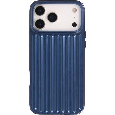 Coque iPhone 18 Pro Max / 17 Pro Max - Effet ondul&eacute; 3D design souple et brillant lignes en relief styl&eacute;es - Bleu
