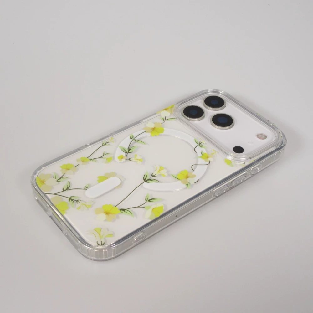 Coque iPhone 17 Pro - Floral Lianes MagSafe en silicone r&eacute;sistante - Jaune
