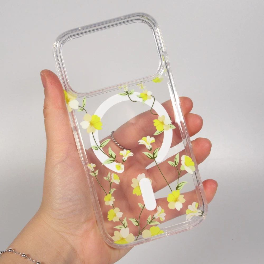 Coque iPhone 17 Pro - Floral Lianes MagSafe en silicone r&eacute;sistante - Jaune