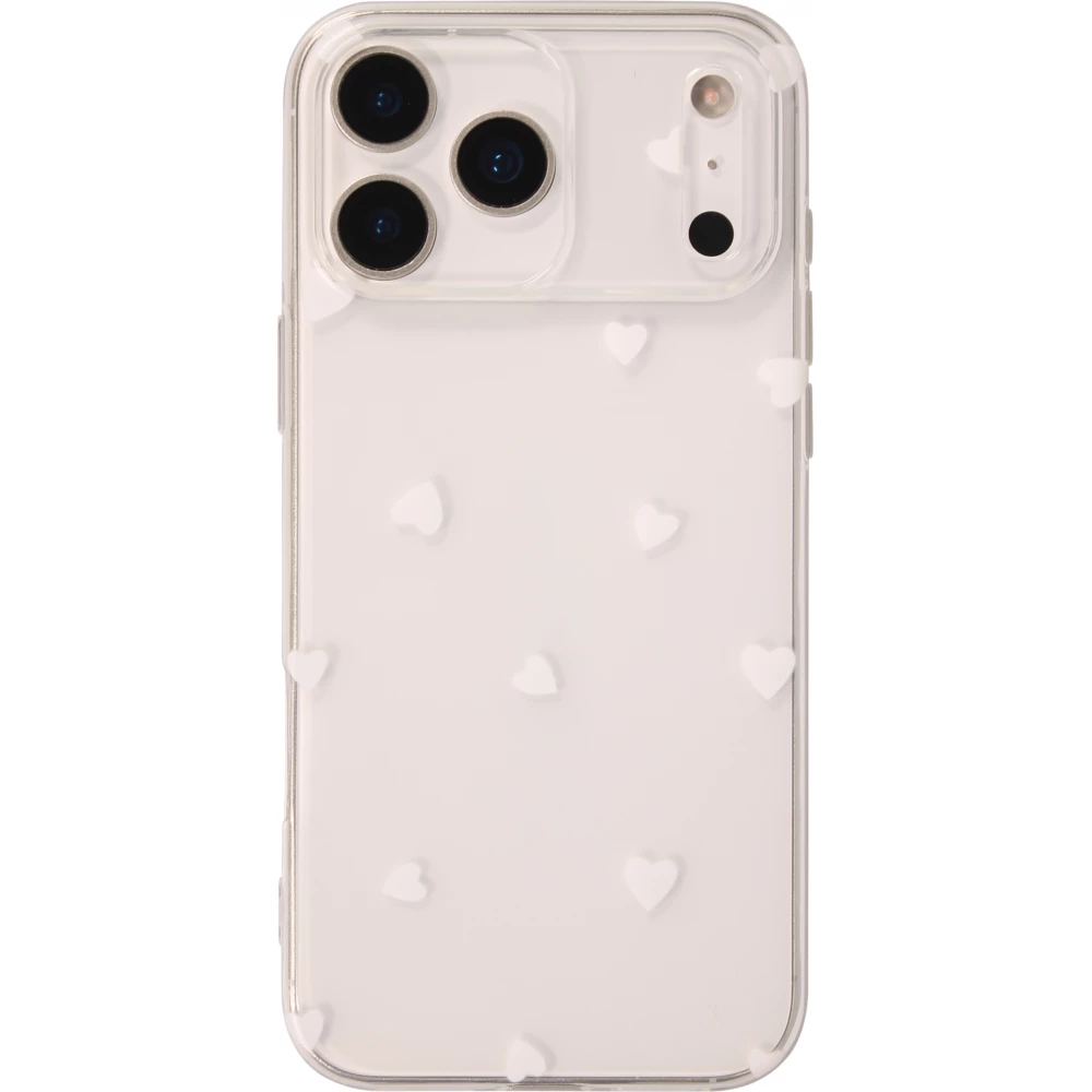 Coque iPhone 17 Pro - Gel petit coeur transparent - Blanc