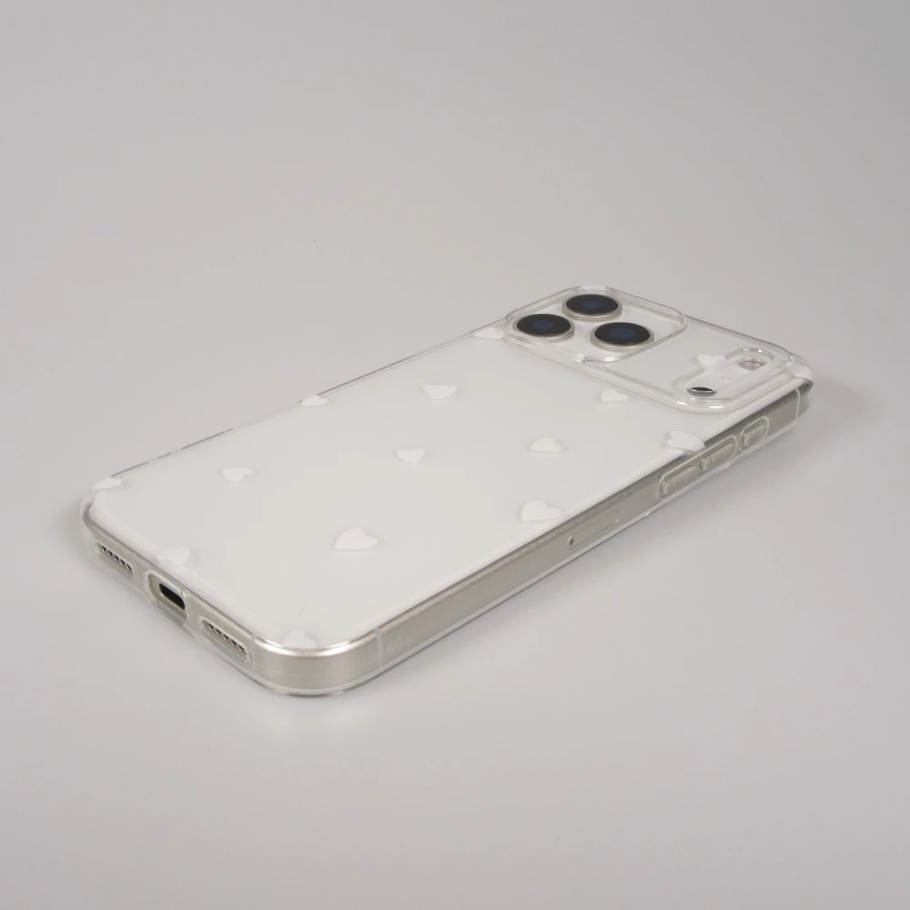 Coque iPhone 17 Pro - Gel petit coeur transparent - Blanc