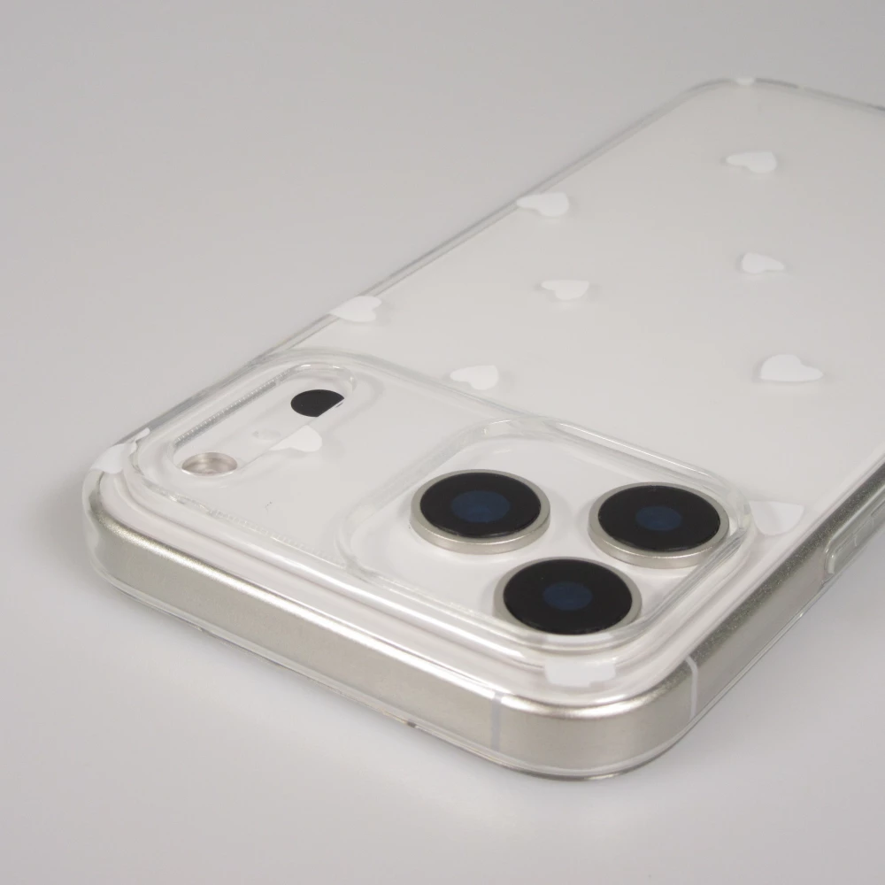 Coque iPhone 17 Pro - Gel petit coeur transparent - Blanc