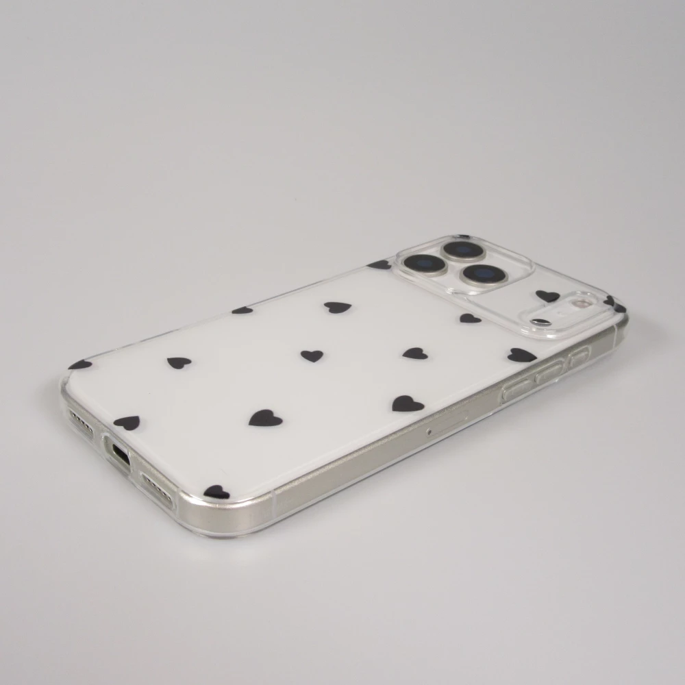 Coque iPhone 17 Pro - Gel petit coeur transparent - Noir