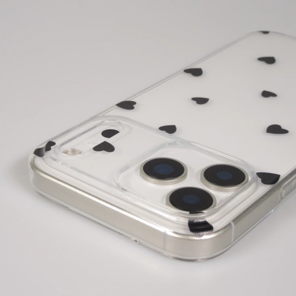Coque iPhone 17 Pro - Gel petit coeur transparent - Noir