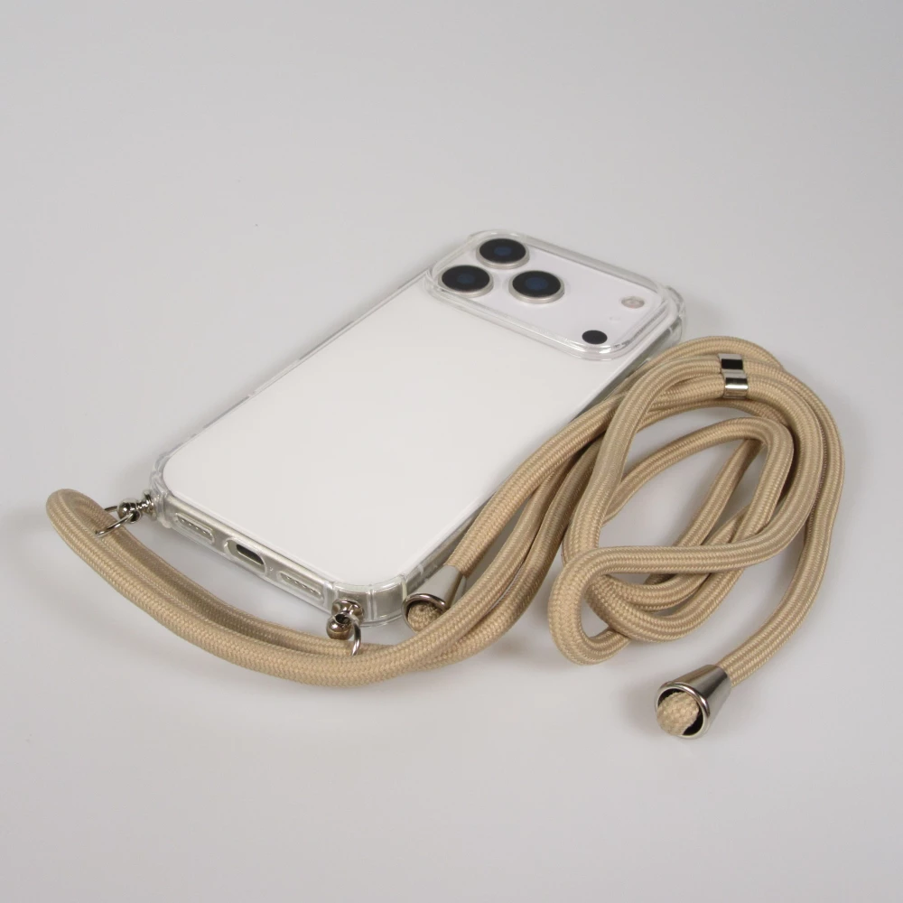 Hülle iPhone 17 Pro Max - Gummi transparent mit Seil beige