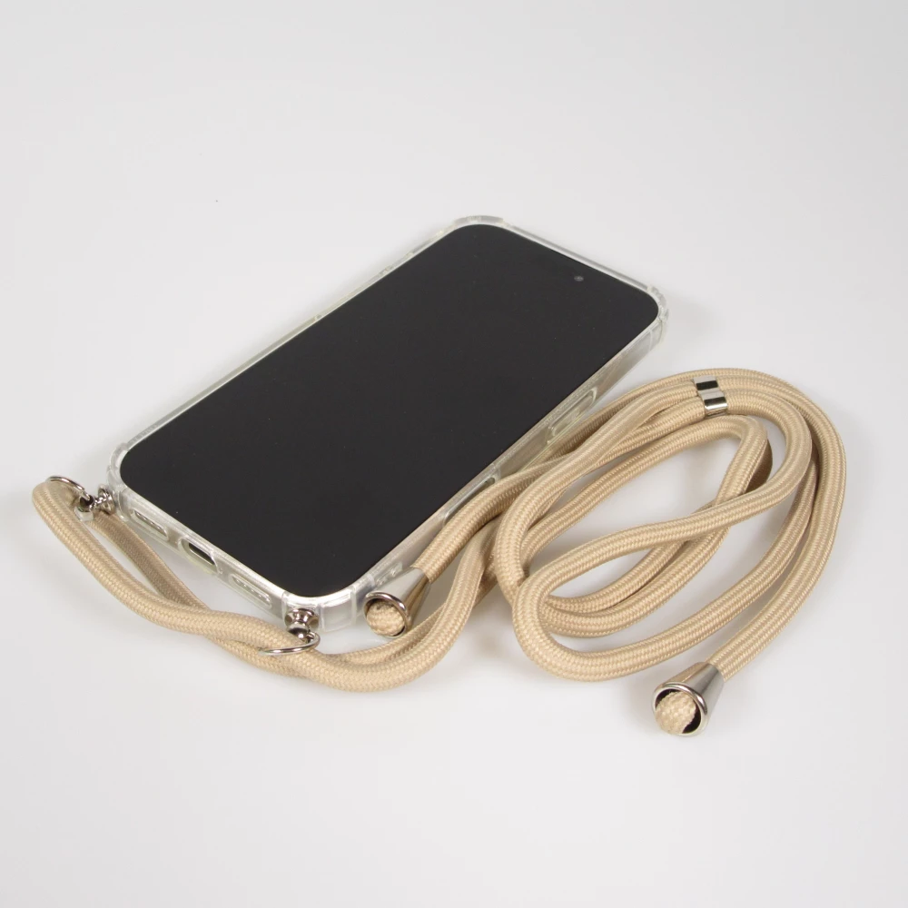 Hülle iPhone 17 Pro Max - Gummi transparent mit Seil beige