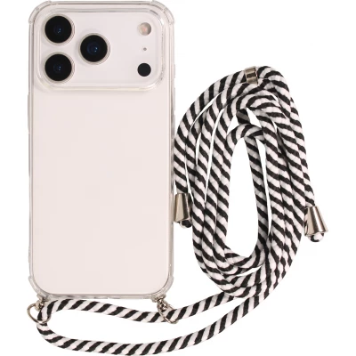 Hülle iPhone 17 Pro - Gummi transparent mit Seil - Weiss / Schwarz