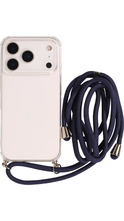 Coque iPhone 17 Pro Max - Gel transparent avec lacet - Bleu