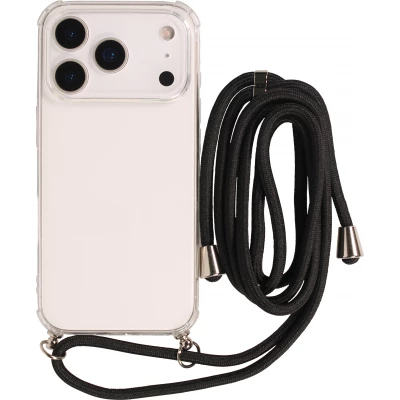 Hülle iPhone 17 Pro - Gummi transparent mit Seil - Schwarz