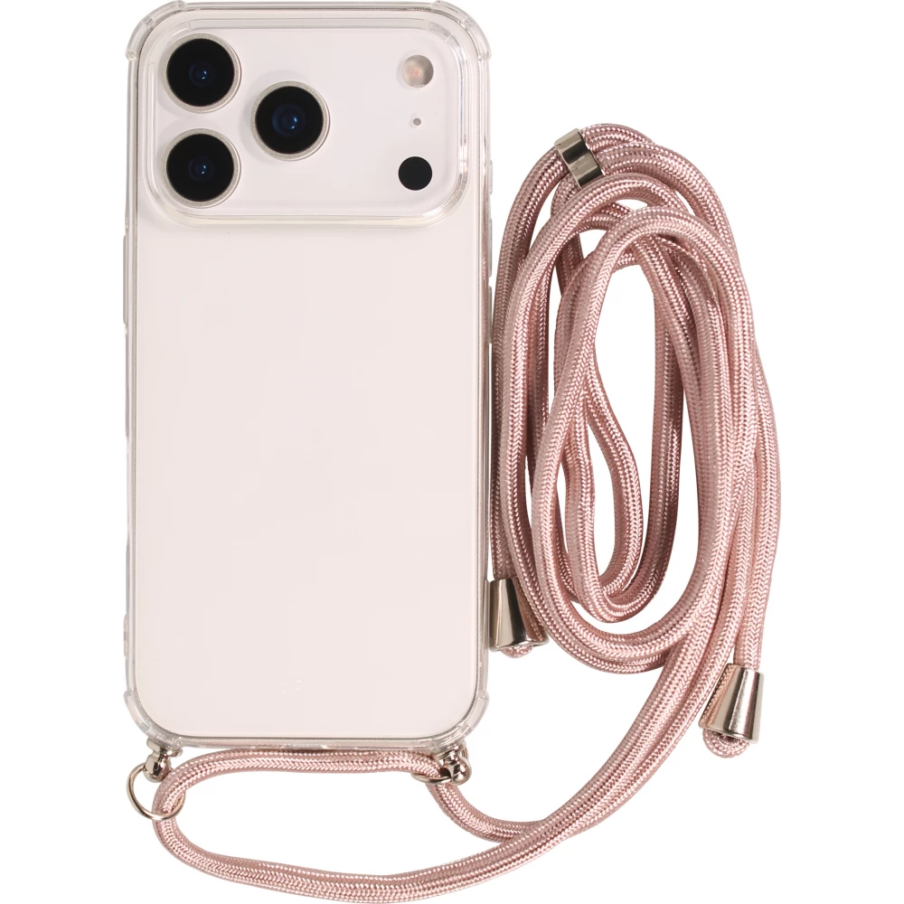 Hülle iPhone 17 Pro - Gummi transparent mit Seil rosa - Gold