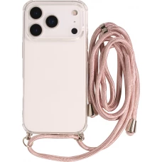 Hülle iPhone 17 Pro - Gummi transparent mit Seil rosa - Gold