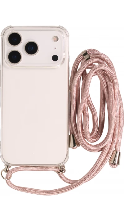 Coque iPhone 17 Pro Max - Gel transparent avec lacet or - Rose