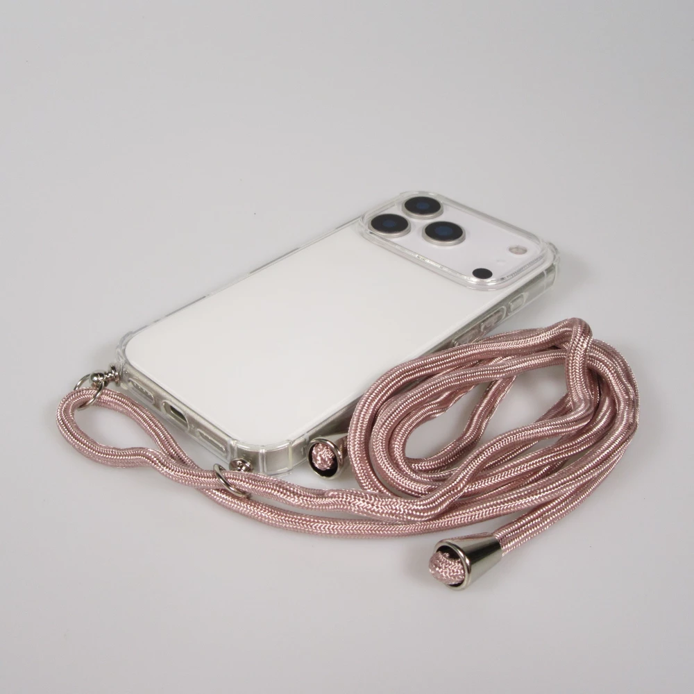 Hülle iPhone 17 Pro - Gummi transparent mit Seil rosa - Gold