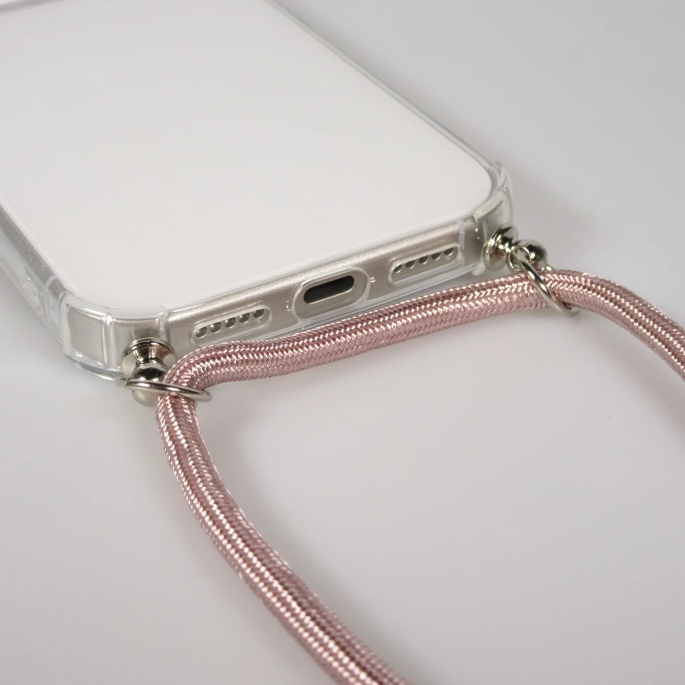 Hülle iPhone 17 Pro - Gummi transparent mit Seil rosa - Gold
