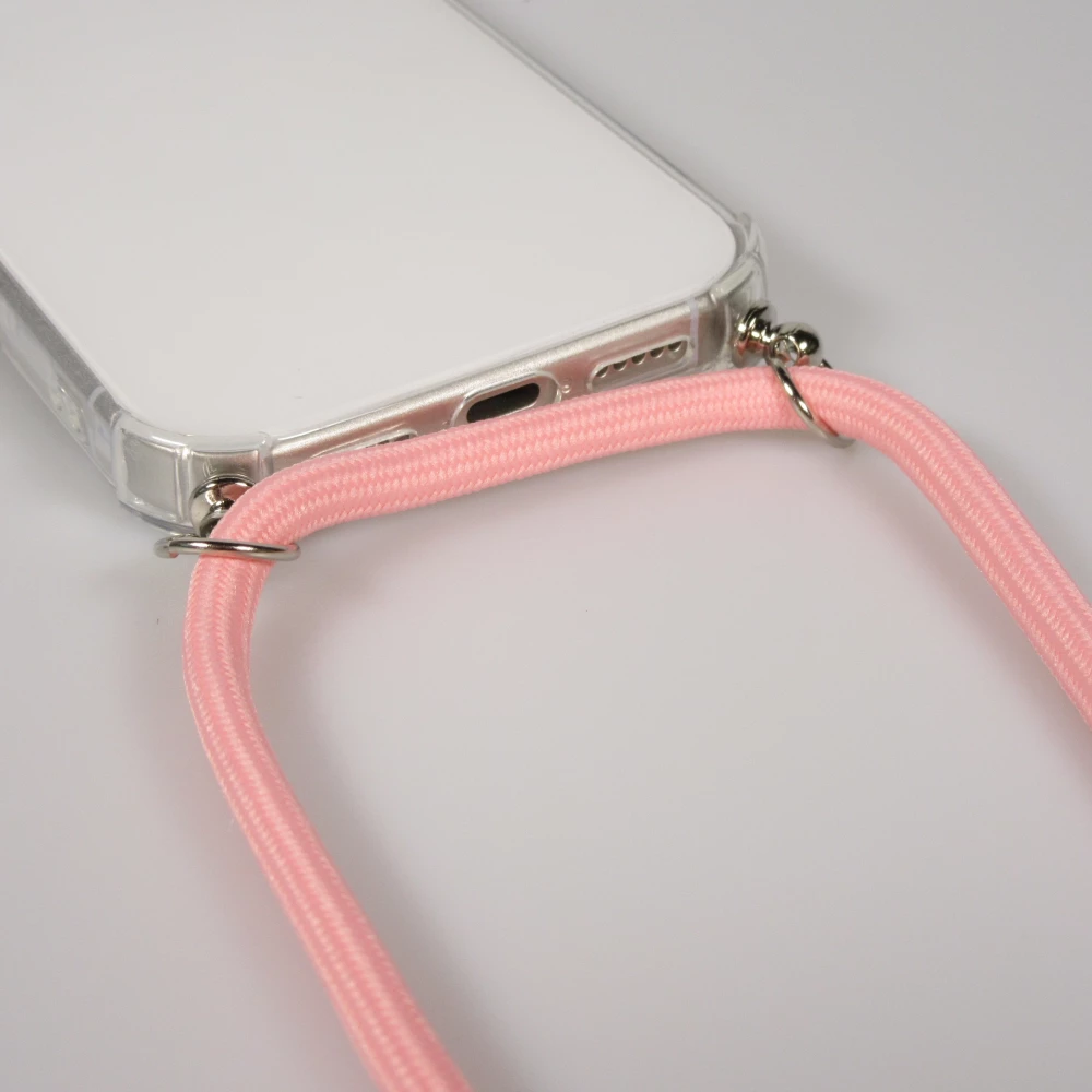 Hülle iPhone 17 Pro Max - Gummi transparent mit Seil - Rosa