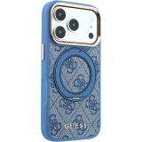 Coque iPhone 17 Pro - Guess PU 4G avec anneau support 360&deg; MagSafe et cadre m&eacute;tallique - Bleu