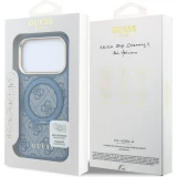 Coque iPhone 17 Pro - Guess PU 4G avec anneau support 360&deg; MagSafe et cadre m&eacute;tallique - Bleu
