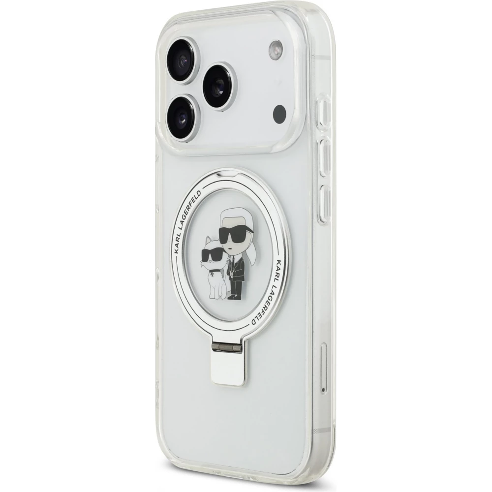 Coque iPhone 17 Pro - Karl Lagerfeld et Choupette Ringstand MagSafe avec anneau support - Blanc
