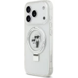 Coque iPhone 17 Pro - Karl Lagerfeld et Choupette Ringstand MagSafe avec anneau support - Blanc