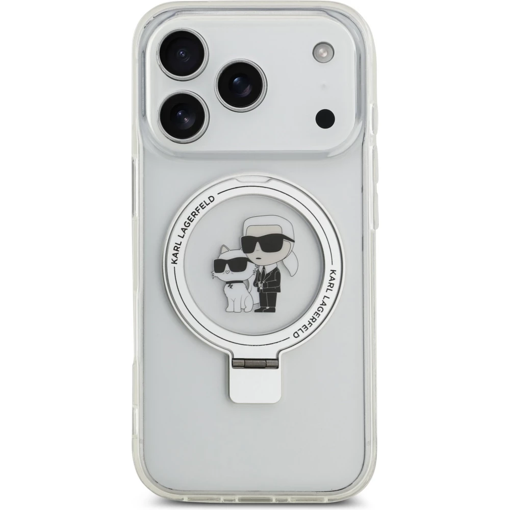 Coque iPhone 17 Pro - Karl Lagerfeld et Choupette Ringstand MagSafe avec anneau support - Blanc