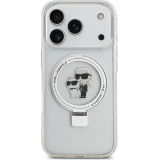 Coque iPhone 17 Pro - Karl Lagerfeld et Choupette Ringstand MagSafe avec anneau support - Blanc