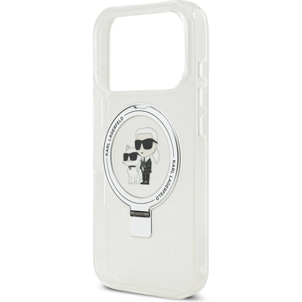 Coque iPhone 17 Pro - Karl Lagerfeld et Choupette Ringstand MagSafe avec anneau support - Blanc