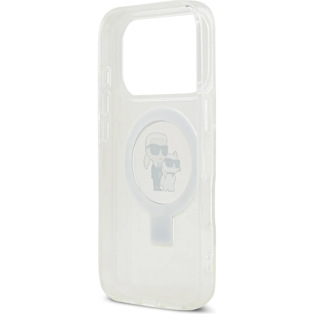 Coque iPhone 17 Pro - Karl Lagerfeld et Choupette Ringstand MagSafe avec anneau support - Blanc