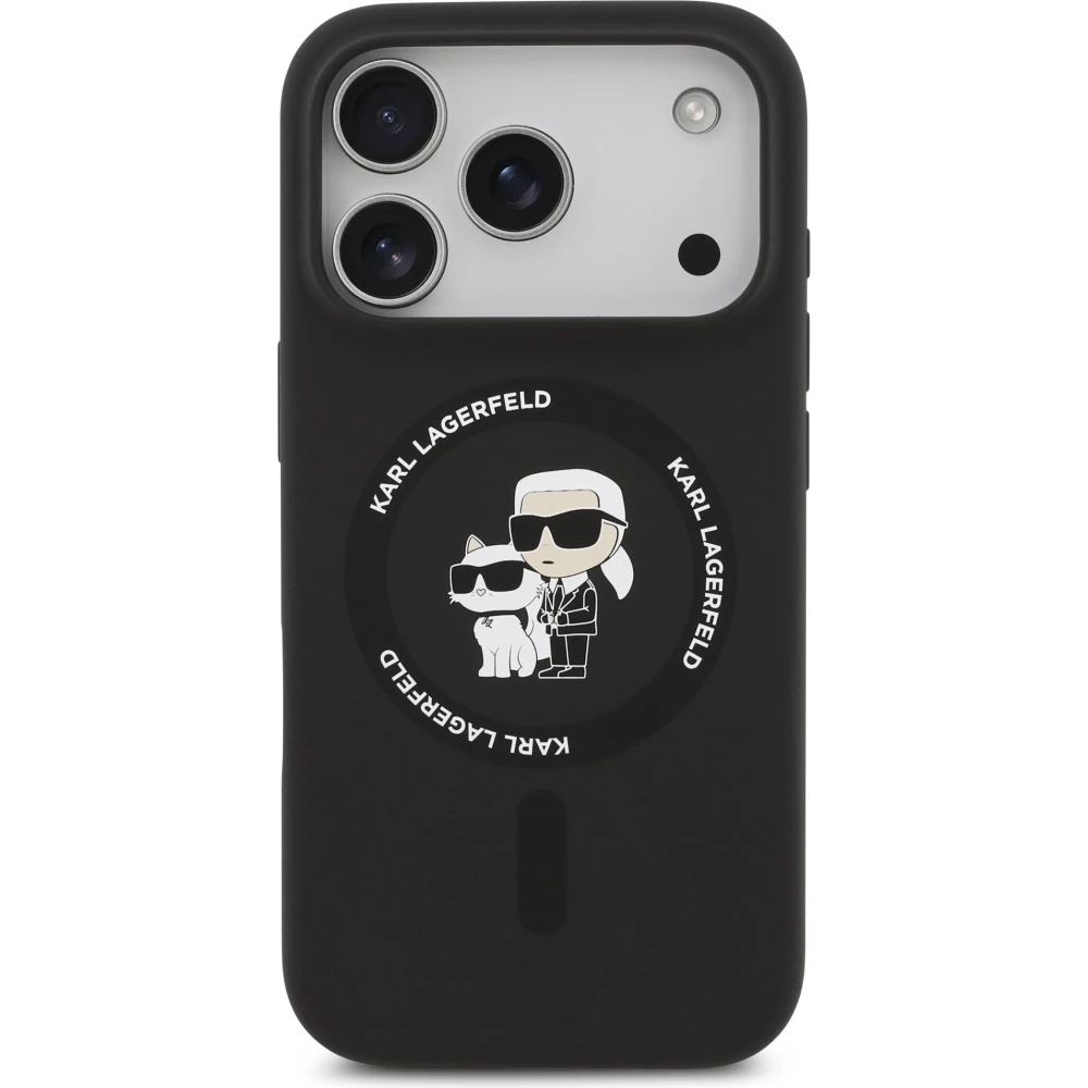 Coque iPhone 17 Air - Karl Lagerfeld Liquid en silicone avec design Karl et Choupette compatible MagSafe - Noir