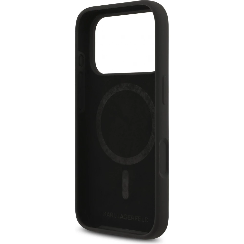 Coque iPhone 17 Air - Karl Lagerfeld Liquid en silicone avec design Karl et Choupette compatible MagSafe - Noir