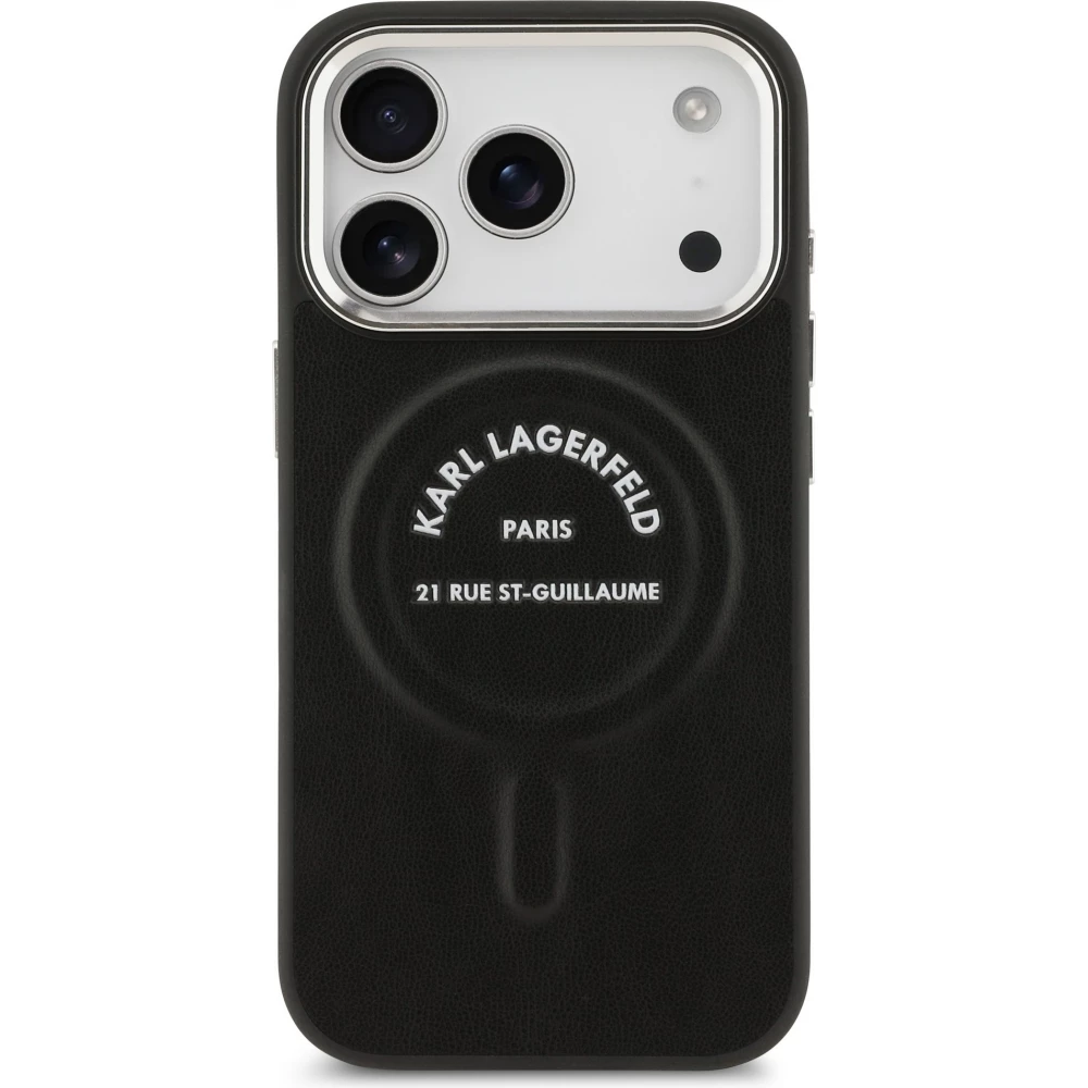 Coque iPhone 17 Pro - Karl Lagerfeld PU RSG Logo MagSafe &eacute;l&eacute;gante et protectrice - Noir