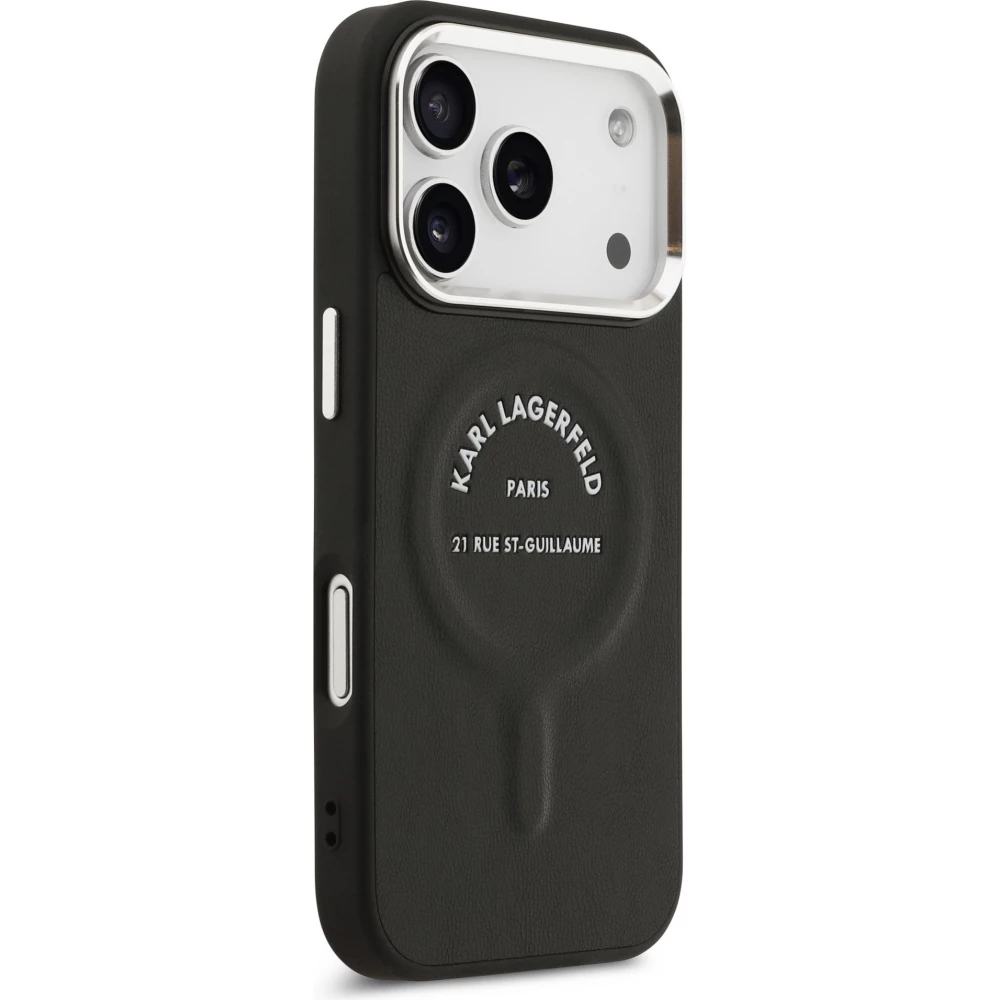 Coque iPhone 17 Pro - Karl Lagerfeld PU RSG Logo MagSafe &eacute;l&eacute;gante et protectrice - Noir